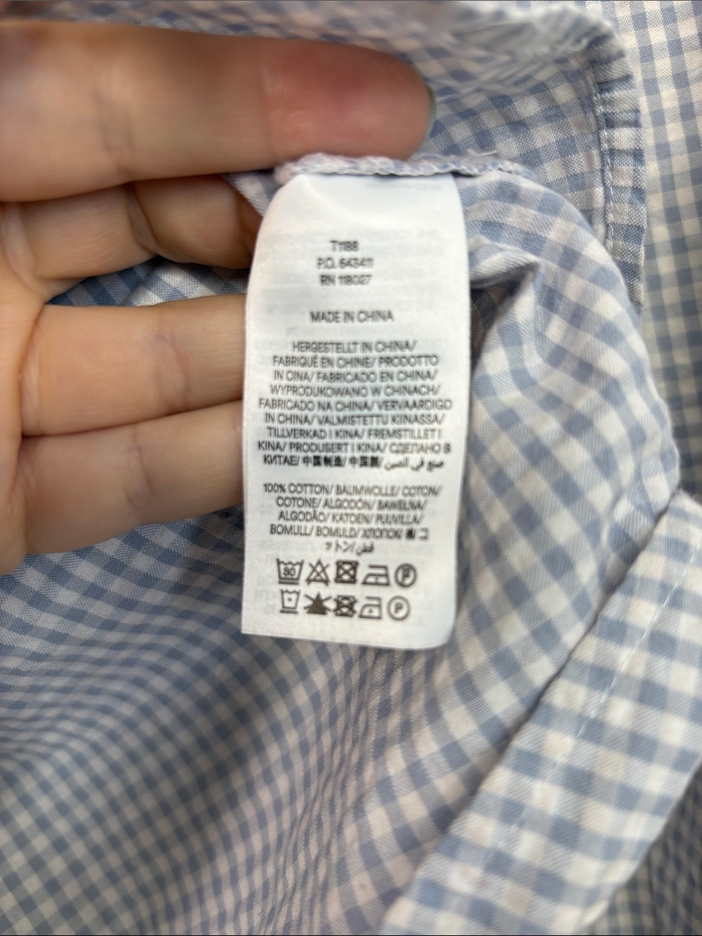 Boden Blue White Gingham Smocked Button Down Blouse Women Size 6 - Picture 3 of 5